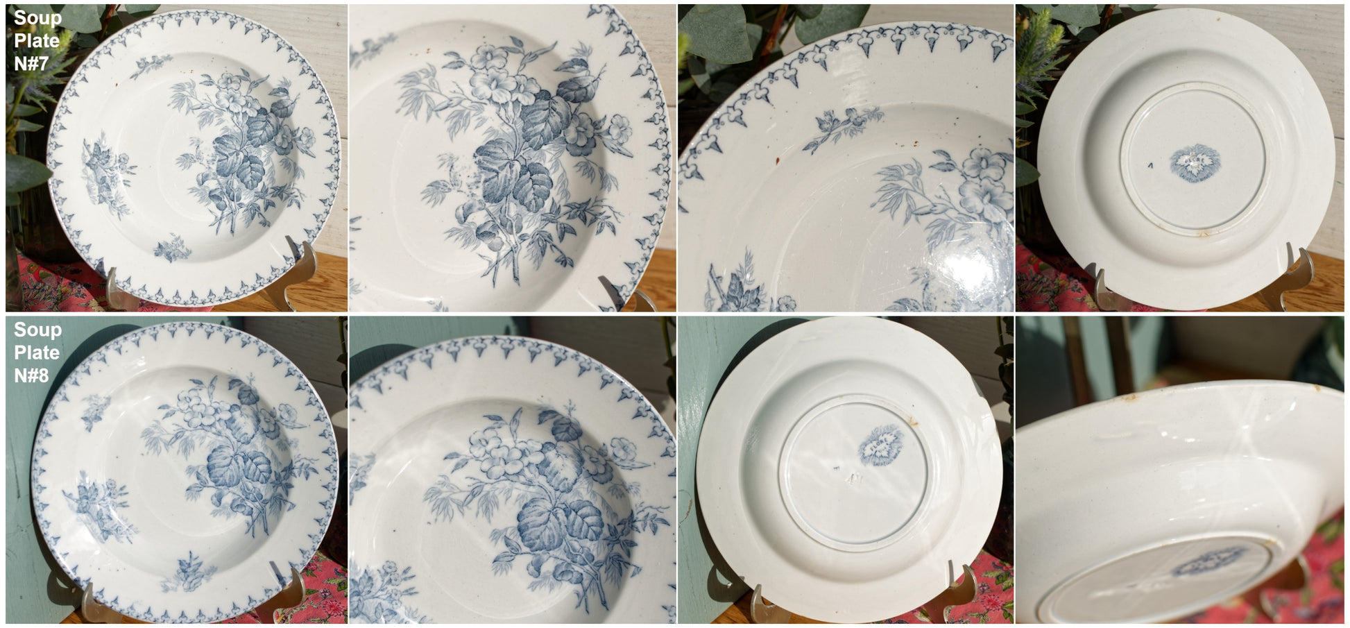 FLORE Sarreguemines U&C French Antique Ironstone Blue Transferware Soup Plate Terre de Fer