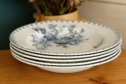 1880s/1900s ~ "FLORE" Sarreguemines U&C ~ French Antique Ironstone Blue Transferware Soup Plate ~ Terre de Fer LOT 2