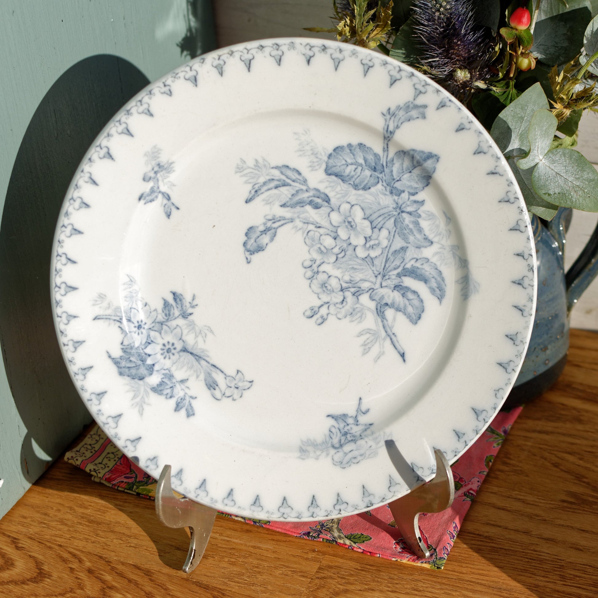 French Ironstone Blue Transferware Dinner Plate FLORE Sarreguemines U&C Terre de Fer Faience