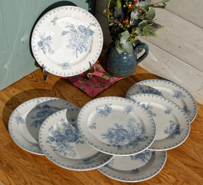 French Ironstone Blue Transferware Dinner Plate FLORE Sarreguemines U&C Terre de Fer Faience