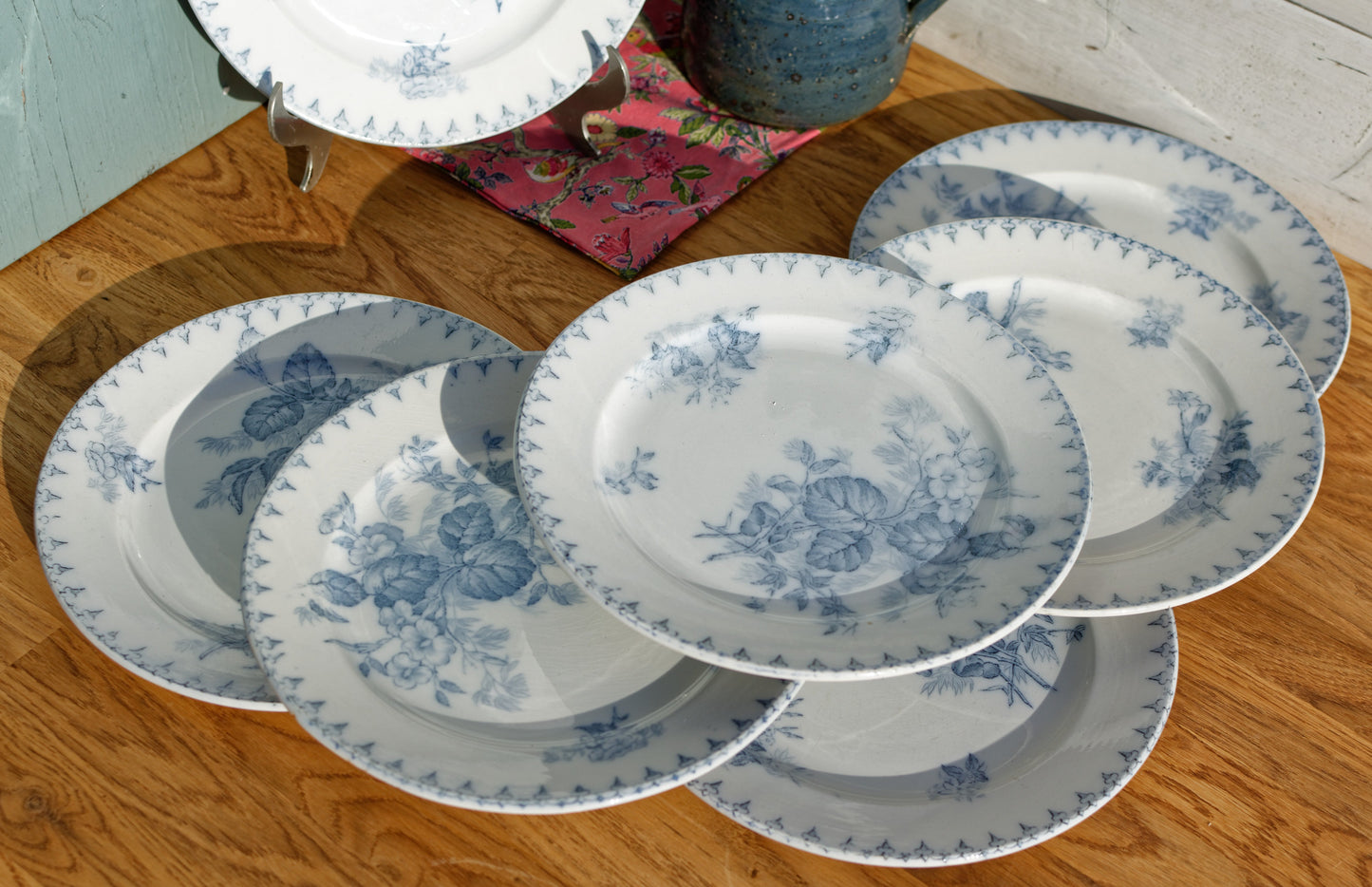 French Ironstone Blue Transferware Dinner Plate FLORE Sarreguemines U&C Terre de Fer Faience