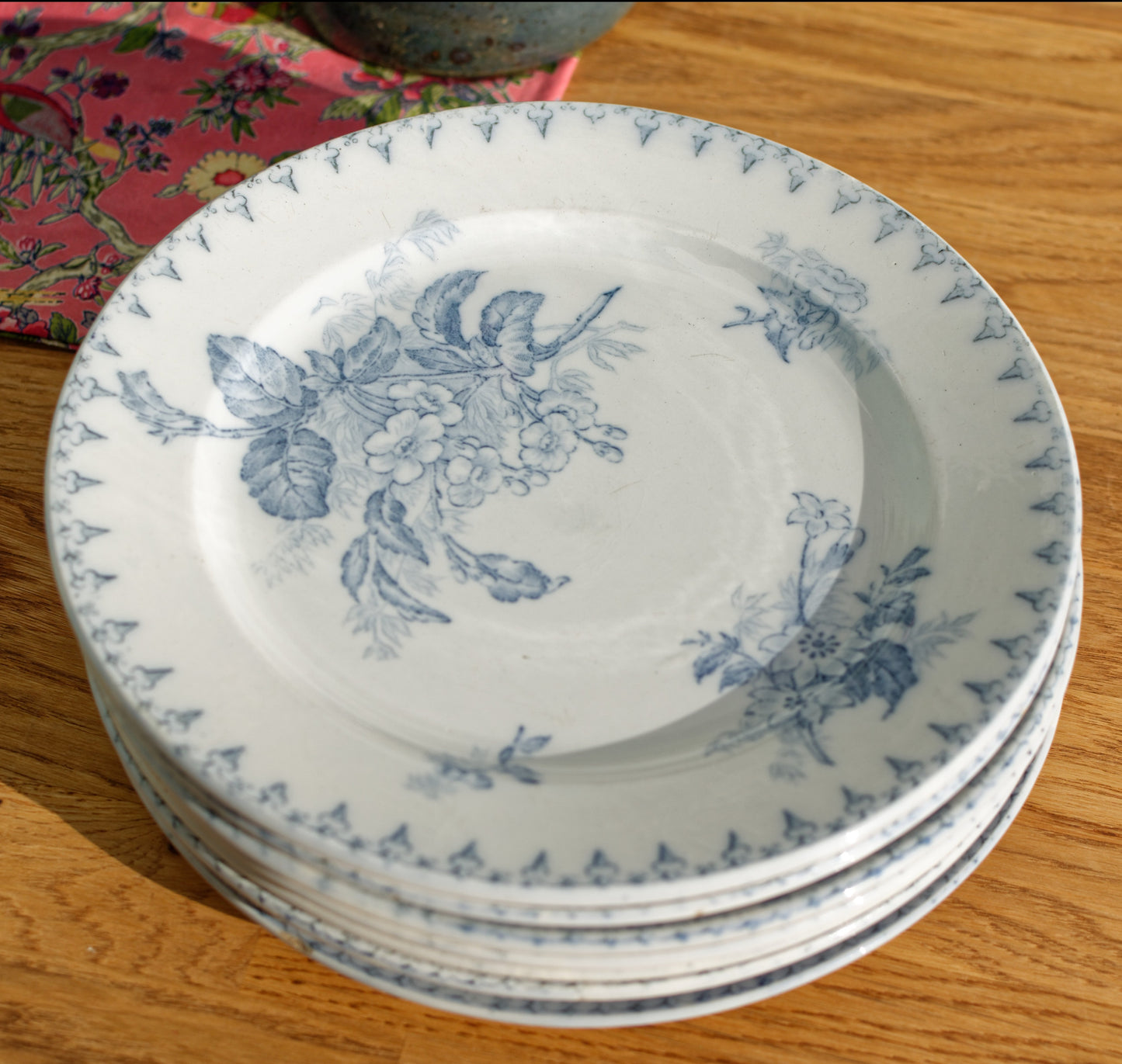 French Ironstone Blue Transferware Dinner Plate FLORE Sarreguemines U&C Terre de Fer Faience