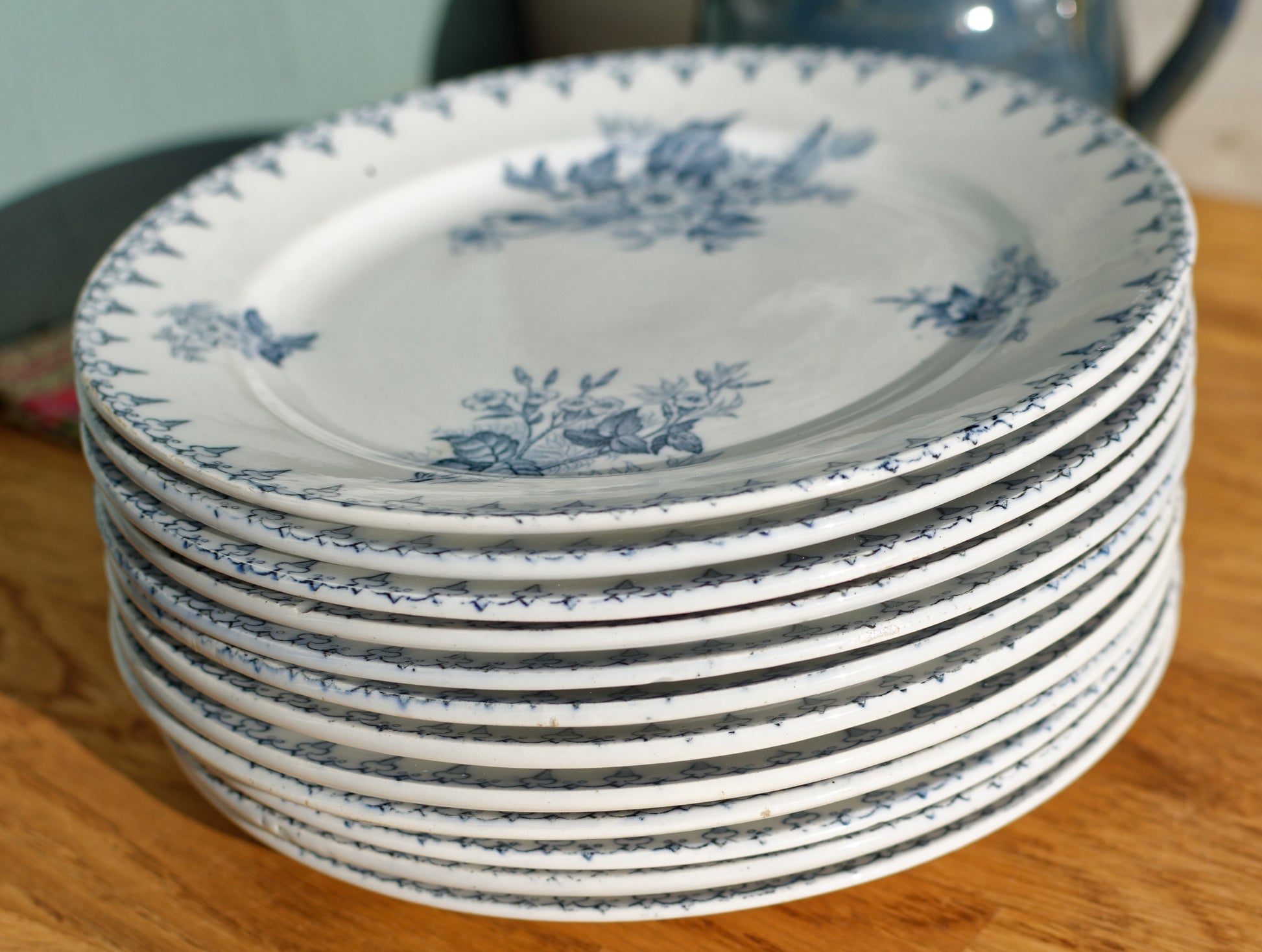 French Ironstone Blue Transferware Small Plate FLORE Sarreguemines U&C Terre de Fer Faience