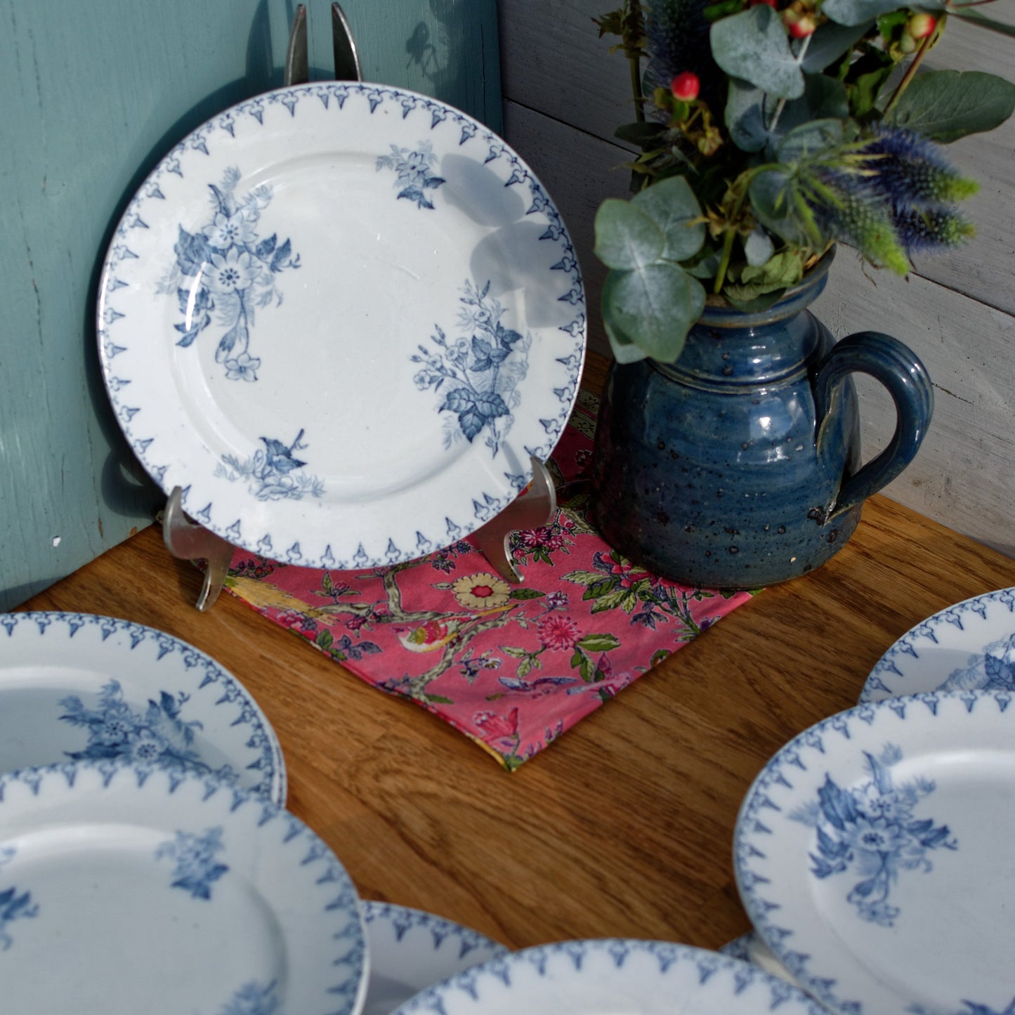 French Ironstone Blue Transferware Small Plate FLORE Sarreguemines U&C Terre de Fer Faience