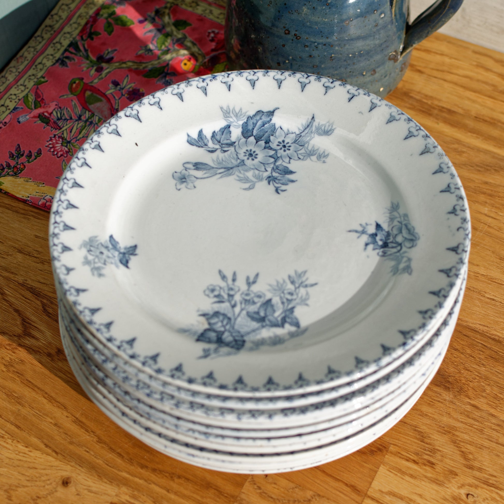 French Ironstone Blue Transferware Small Plate FLORE Sarreguemines U&C Terre de Fer Faience