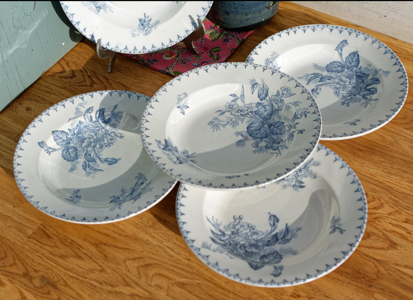 FLORE Sarreguemines U&C French Antique Ironstone Blue Transferware Soup Plate Terre de Fer