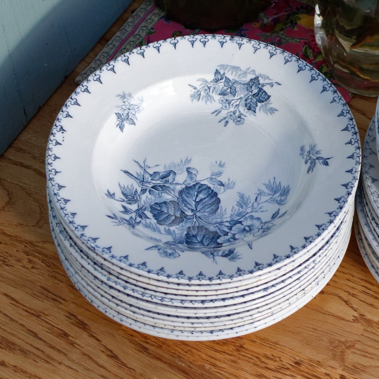 FLORE Sarreguemines U&C French Antique Ironstone Blue Transferware Soup Plate Terre de Fer