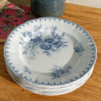 FLORE Sarreguemines U&C French Antique Ironstone Blue Transferware Dinner Plate  Scalloped Edge Terre de Fer