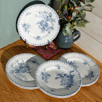 FLORE Sarreguemines U&C French Antique Ironstone Blue Transferware Dinner Plate Scalloped Edge Terre de Fer