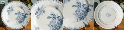 FLORE Sarreguemines U&C French Antique Ironstone Blue Transferware Dinner Plate Scalloped Edge Terre de Fer