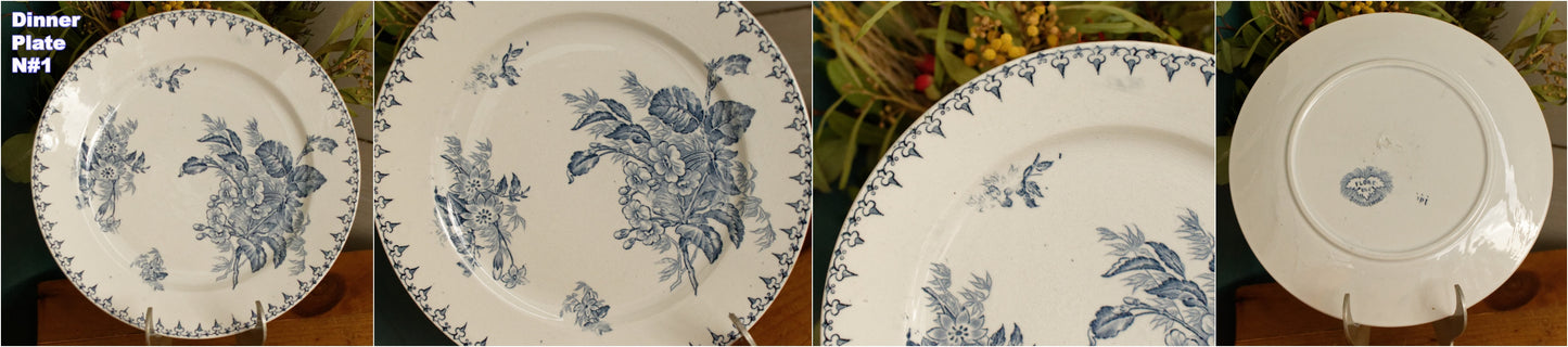 FLORE Sarreguemines U&C French Antique Ironstone Blue Transferware Plate Terre de Fer