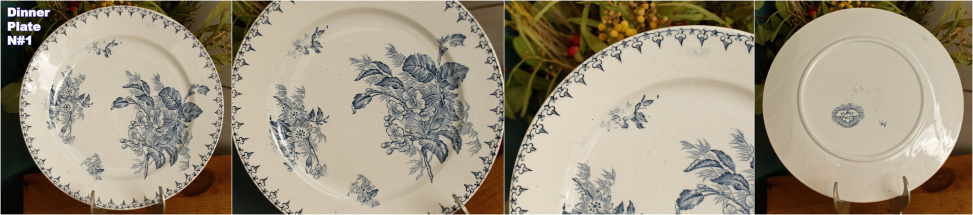 FLORE Sarreguemines U&C French Antique Ironstone Blue Transferware Plate Terre de Fer