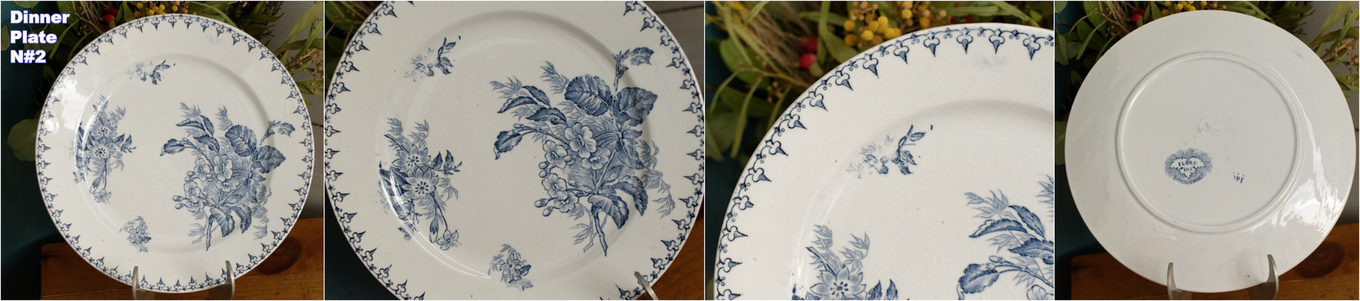 FLORE Sarreguemines U&C French Antique Ironstone Blue Transferware Plate Terre de Fer