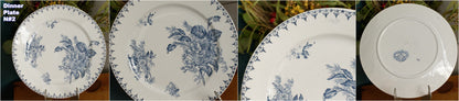FLORE Sarreguemines U&C French Antique Ironstone Blue Transferware Plate Terre de Fer