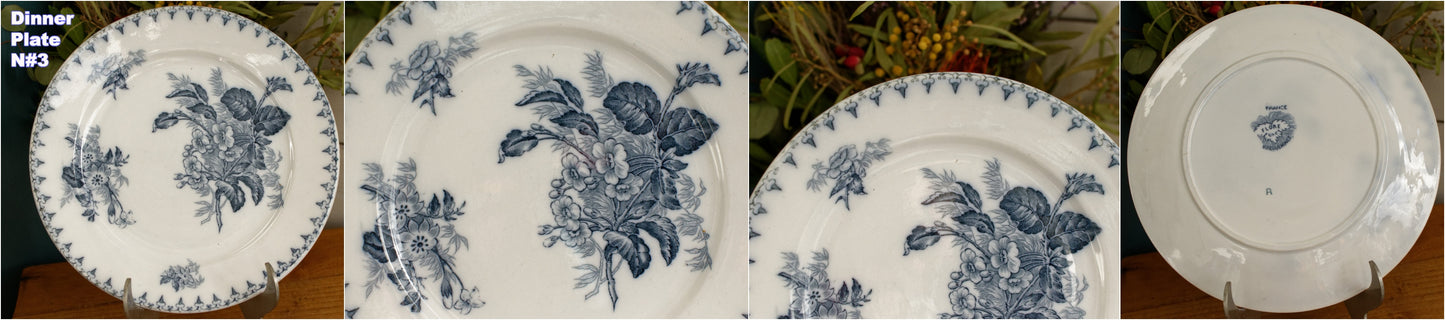 FLORE Sarreguemines U&C French Antique Ironstone Blue Transferware Plate Terre de Fer