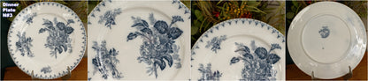 FLORE Sarreguemines U&C French Antique Ironstone Blue Transferware Plate Terre de Fer