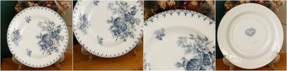 1880s/1900s ~ "FLORE" Sarreguemines U&C ~ French Antique Ironstone Blue Transferware Soup Plate ~ Terre de Fer LOT 2