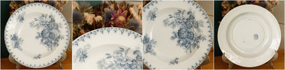 1880s/1900s ~ "FLORE" Sarreguemines U&C ~ French Antique Ironstone Blue Transferware Soup Plate ~ Terre de Fer LOT 2
