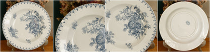 1880s/1900s ~ "FLORE" Sarreguemines U&C ~ French Antique Ironstone Blue Transferware Soup Plate ~ Terre de Fer LOT 2
