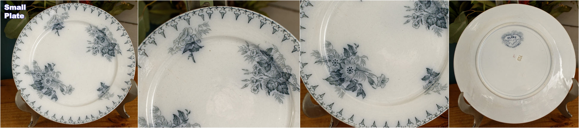 FLORE Sarreguemines U&C French Antique Ironstone Blue Transferware Plate Terre de Fer