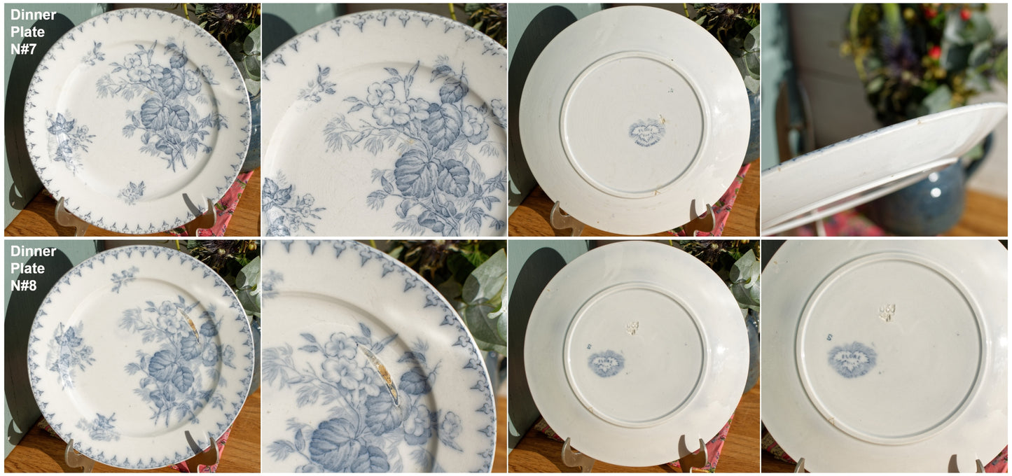 French Ironstone Blue Transferware Dinner Plate FLORE Sarreguemines U&C Terre de Fer Faience