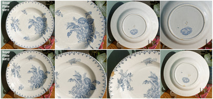 FLORE Sarreguemines U&C French Antique Ironstone Blue Transferware Soup Plate Terre de Fer