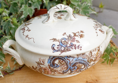 Terre de Fer P. DAUPHIN PARIS 34 Rue du Serves French Antique Ironstone Polychrome Soup Tureen Soupiere Faience