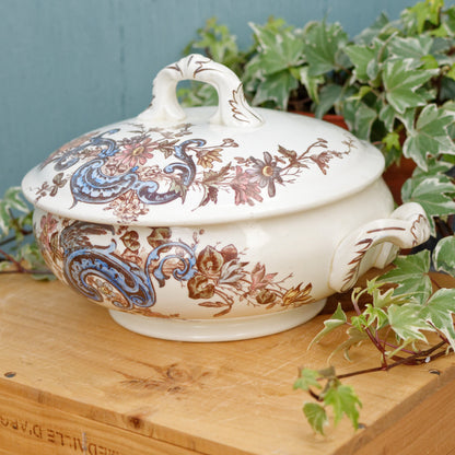 Terre de Fer P. DAUPHIN PARIS 34 Rue du Serves French Antique Ironstone Polychrome Soup Tureen Soupiere Faience