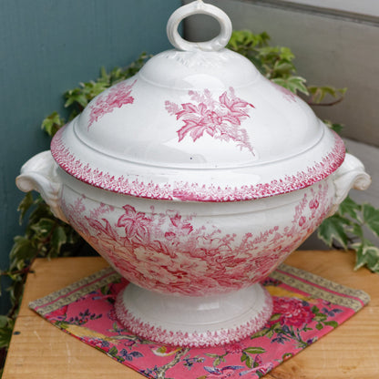 French Ironstone Terre de Fer Red Transferware Soup Tureen Soupiere ONNAING Eglantines