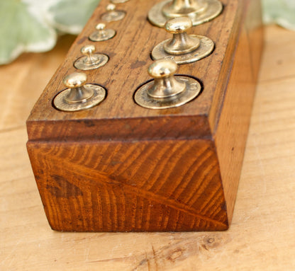 French Antique Collectible Full Set of 12 Brass Weights Hallmarked "Boite de Poids Laiton" Kitchen Decor