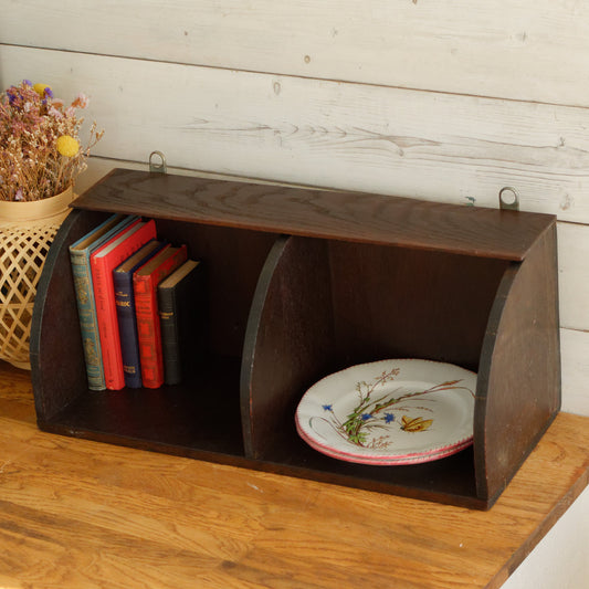 French Antique Wooden Hanging Farm Shelf with Compartments Rustic Farmhouse Crate Box Decor