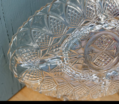  French Vintage Etched Pressed Glass Oval Serving Plate w/ 5 Sections Tray for Appetizers (Hors D'Oeuvres)