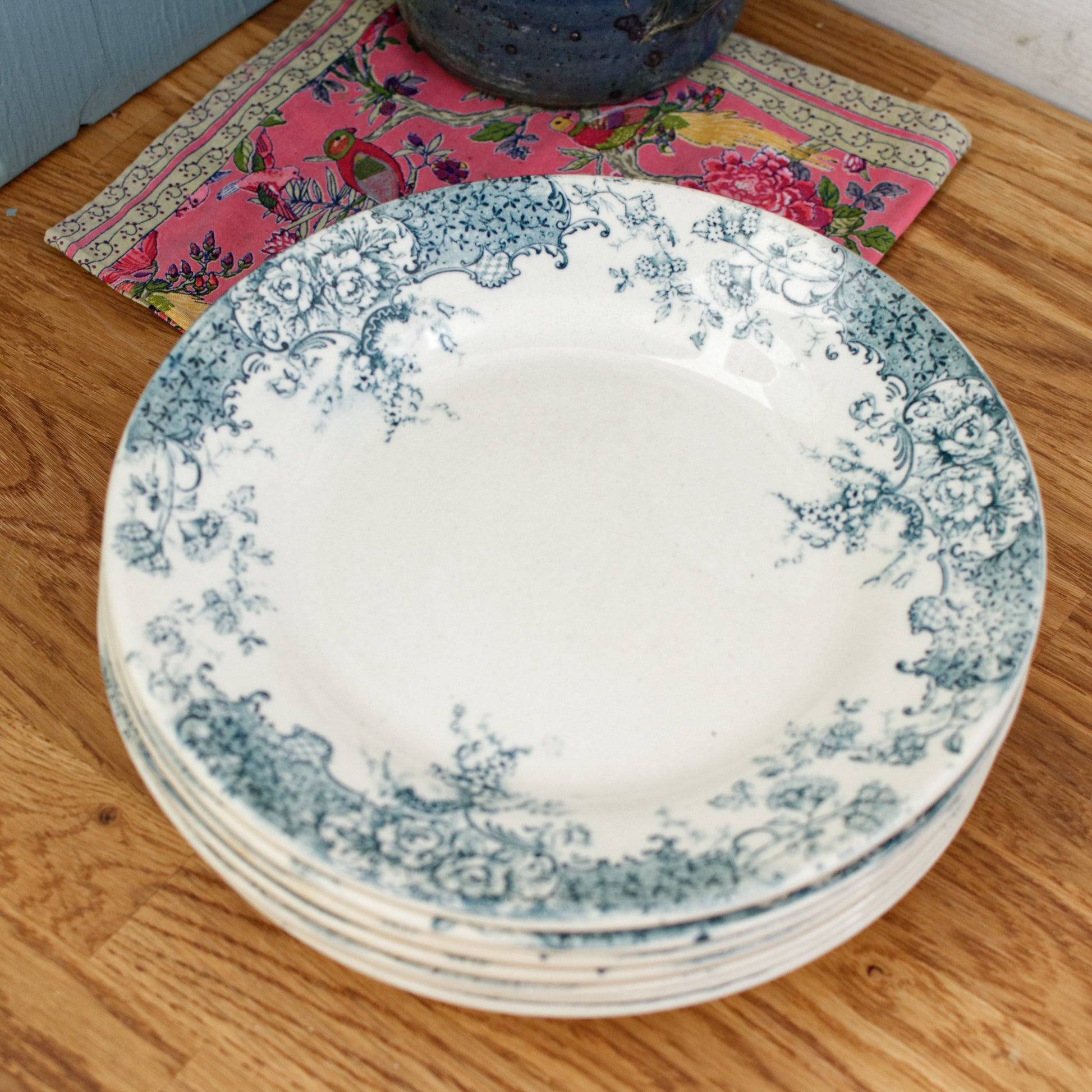 FECAMP Hte. Boulenger et Cie Choisy-Le-Roi French Antique Ironstone Blue Transferware Dinner Plate Terre de fer