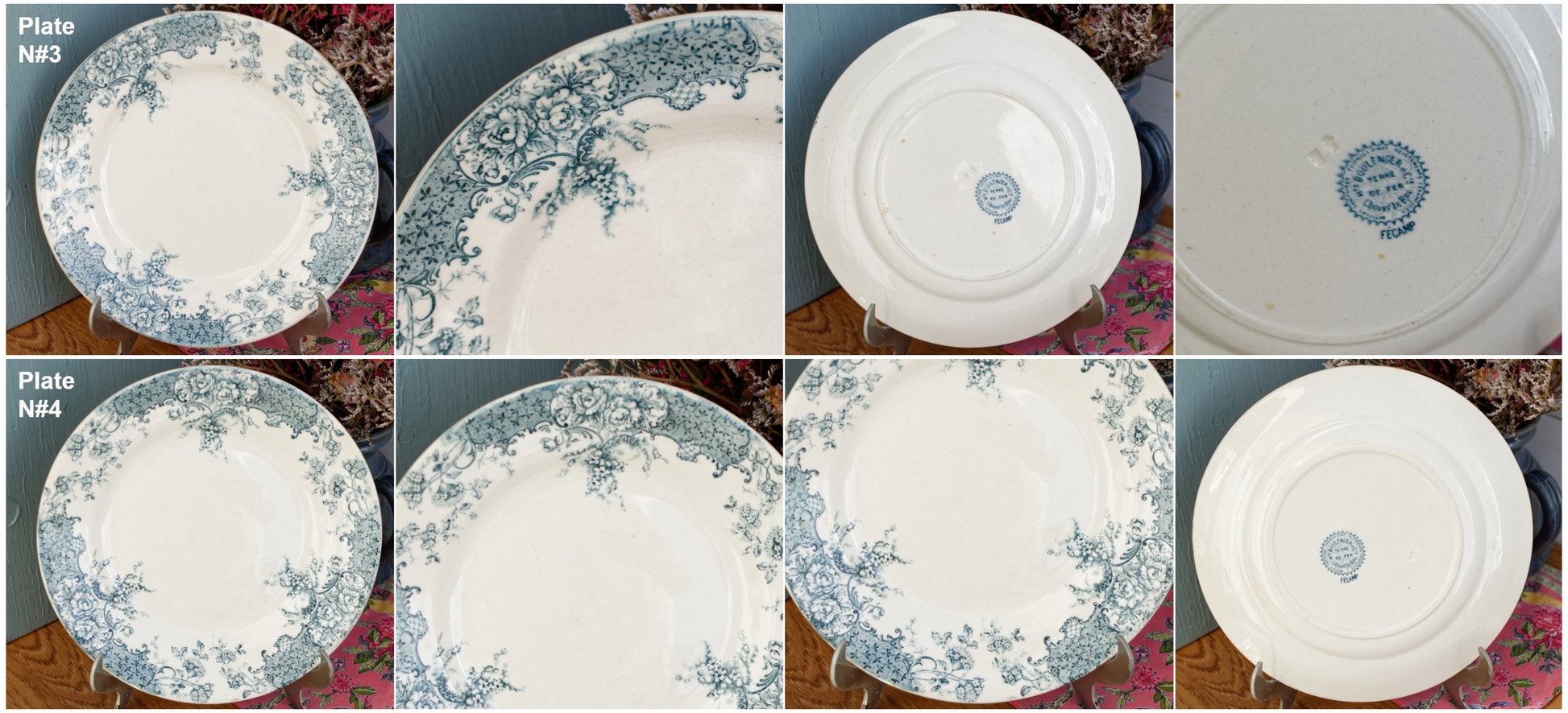 FECAMP Hte. Boulenger et Cie Choisy-Le-Roi French Antique Ironstone Blue Transferware Dinner Plate Terre de fer