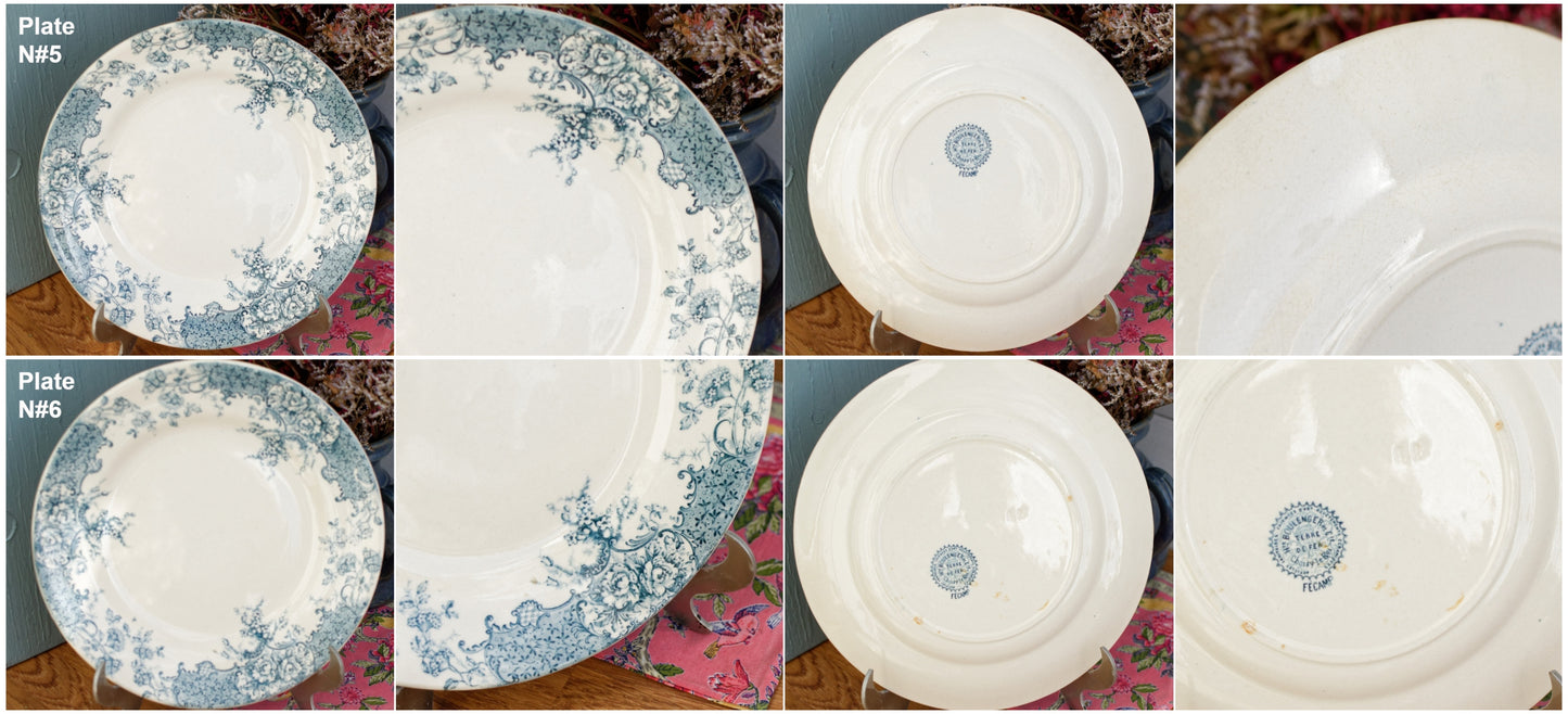 FECAMP Hte. Boulenger et Cie Choisy-Le-Roi French Antique Ironstone Blue Transferware Dinner Plate Terre de fer