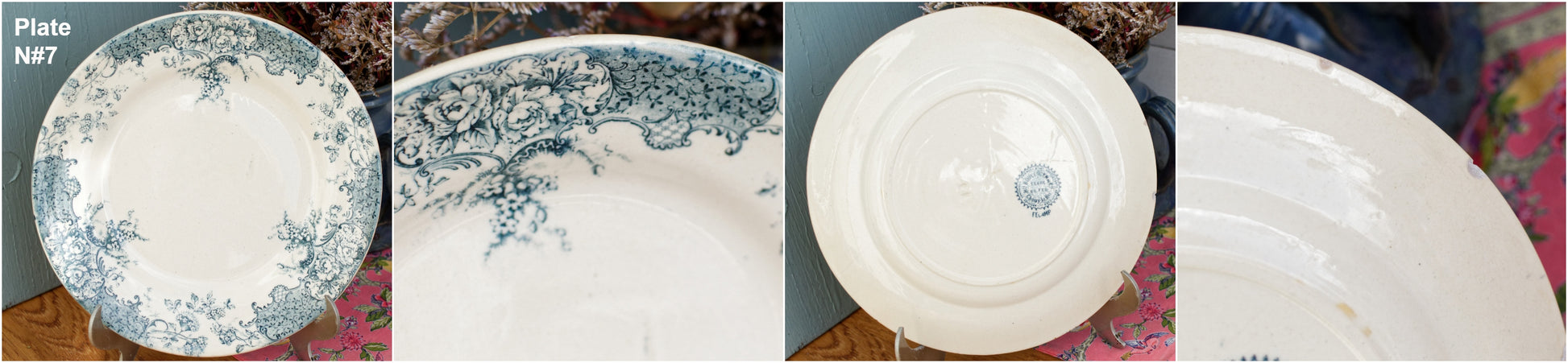 FECAMP Hte. Boulenger et Cie Choisy-Le-Roi French Antique Ironstone Blue Transferware Dinner Plate Terre de fer