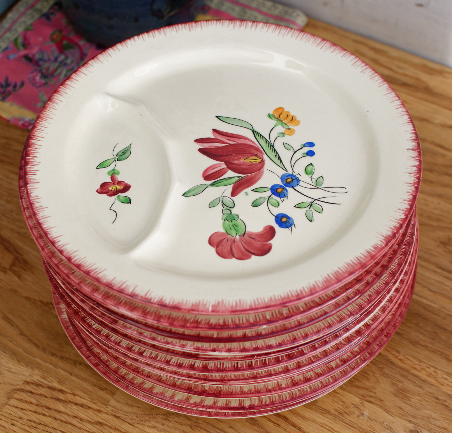 Trianon Faienceries de LONGCHAMP Tout a la Main French Antique Hand-Painted Ironstone Asparagus Plate Terre de fer