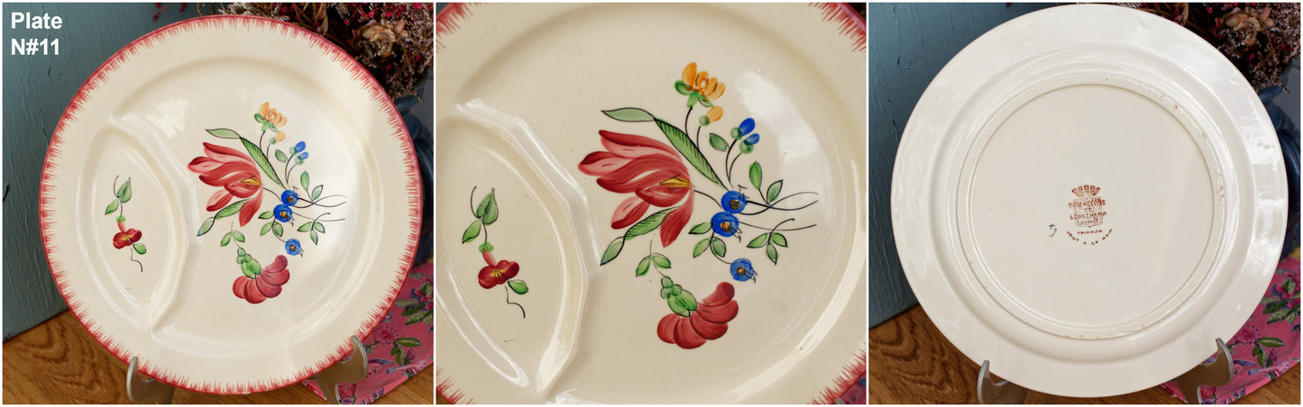 Trianon Faienceries de LONGCHAMP Tout a la Main French Antique Hand-Painted Ironstone Asparagus Plate Terre