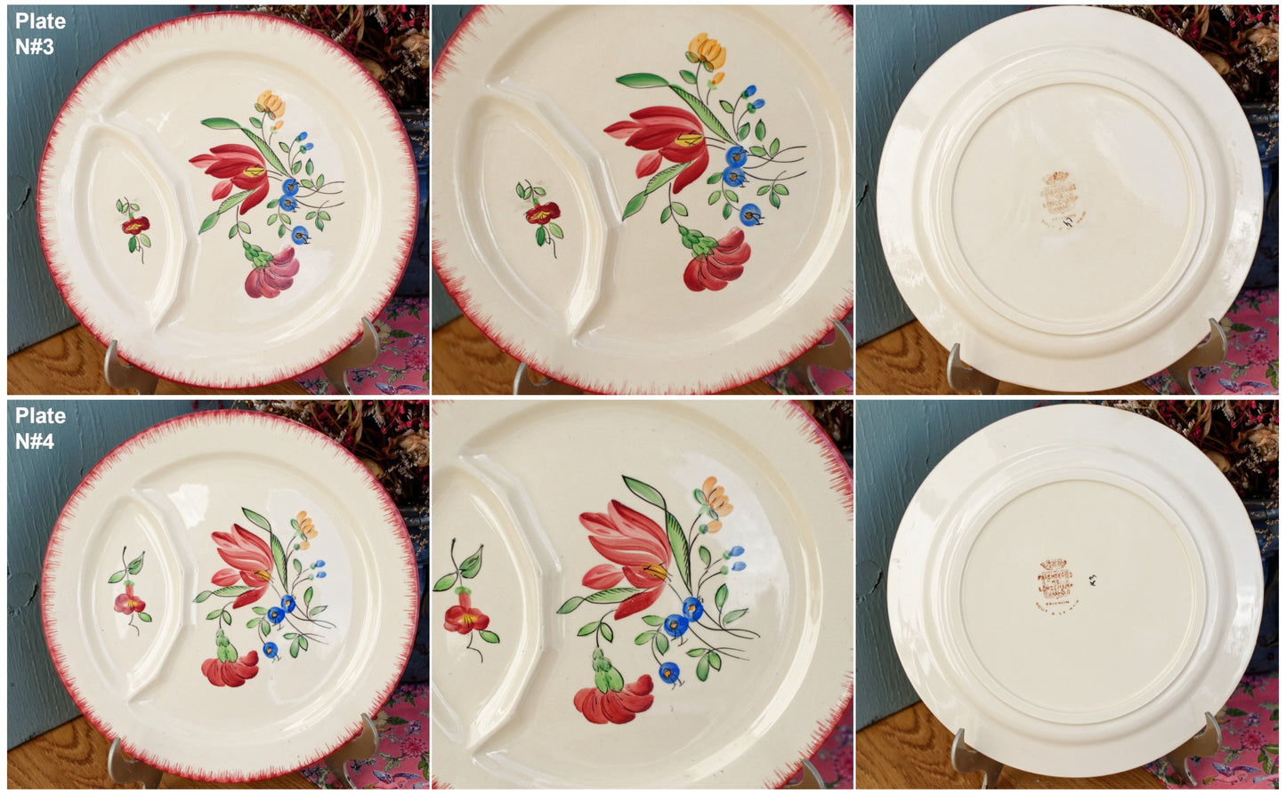 Trianon Faienceries de LONGCHAMP Tout a la Main French Antique Hand-Painted Ironstone Asparagus Plate Terre