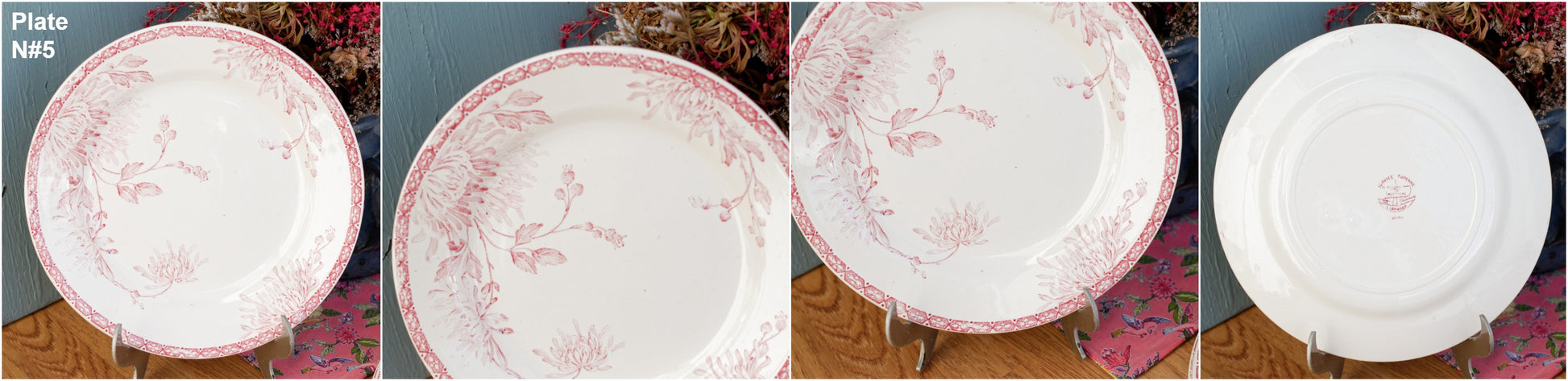 French Ironstone Red Transferware Plate Creil et Montereau Labrador Turenne Terre de Fer