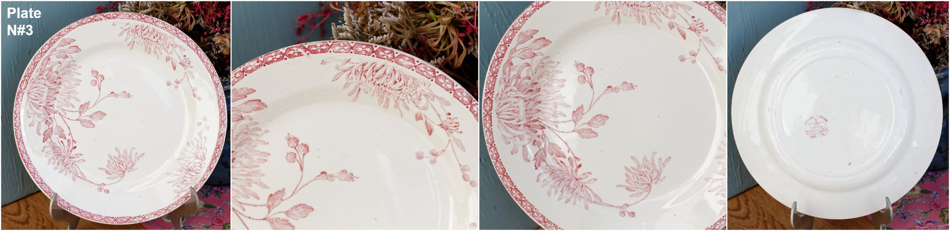 French Ironstone Red Transferware Plate Creil et Montereau Labrador Turenne Terre de Fer