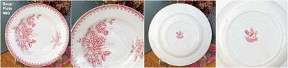 French Antique Ironstone Red Transferware Soup Plate MARGOT Coq Motif Saint Amandinoise Terre de fer