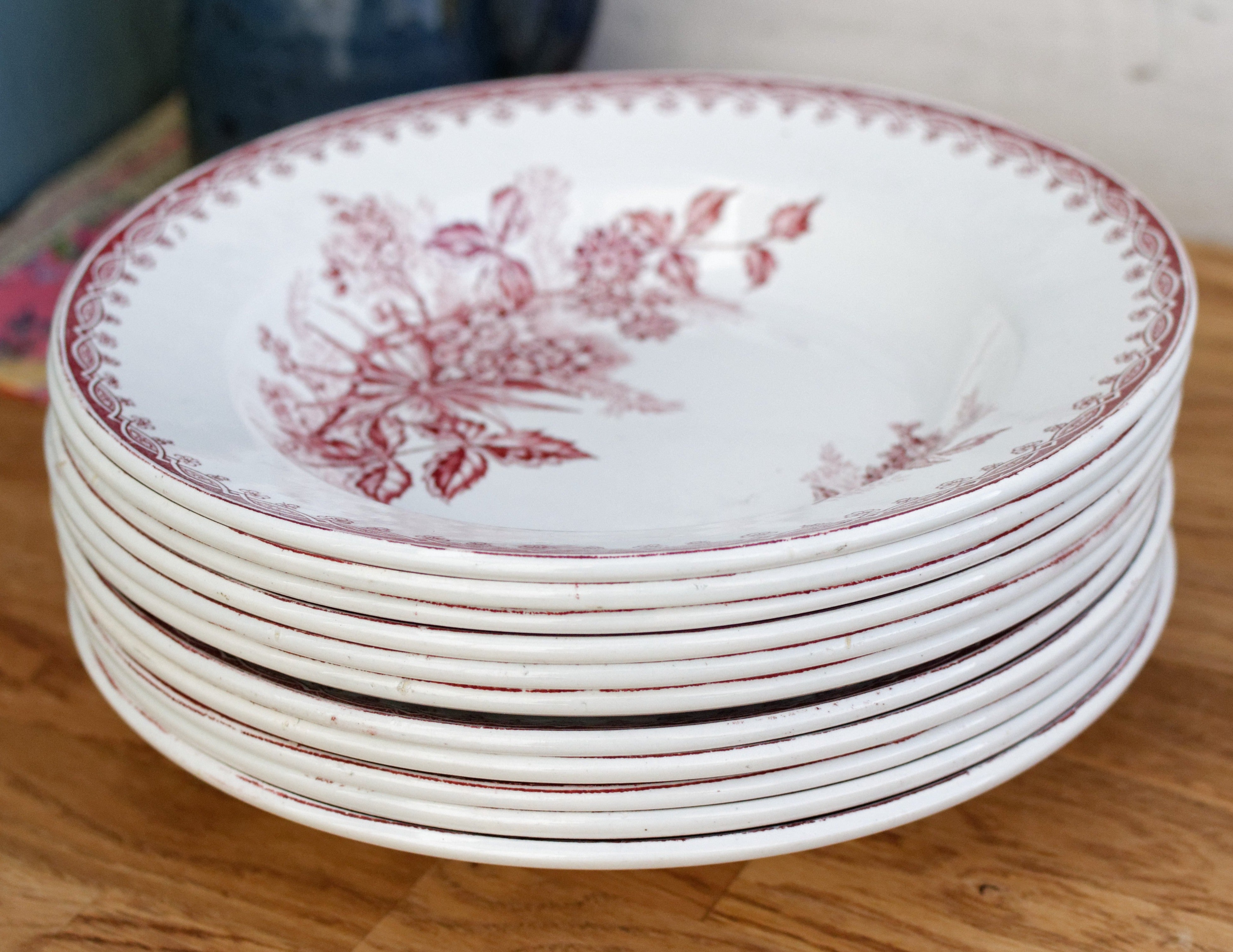 Porcelaine Opaque de Gien Terre de Fer 2024 Model Arcachon Antique .Antique French Red Transferware.Antique French Dinnerware.Farmhouse Kitchen