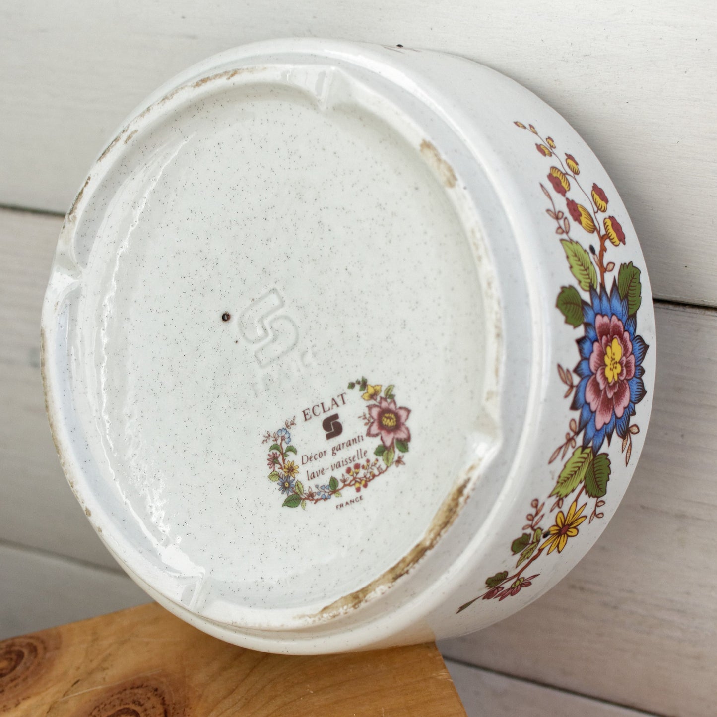 French Vintage Ironstone Small Round Floral Serving Bowl