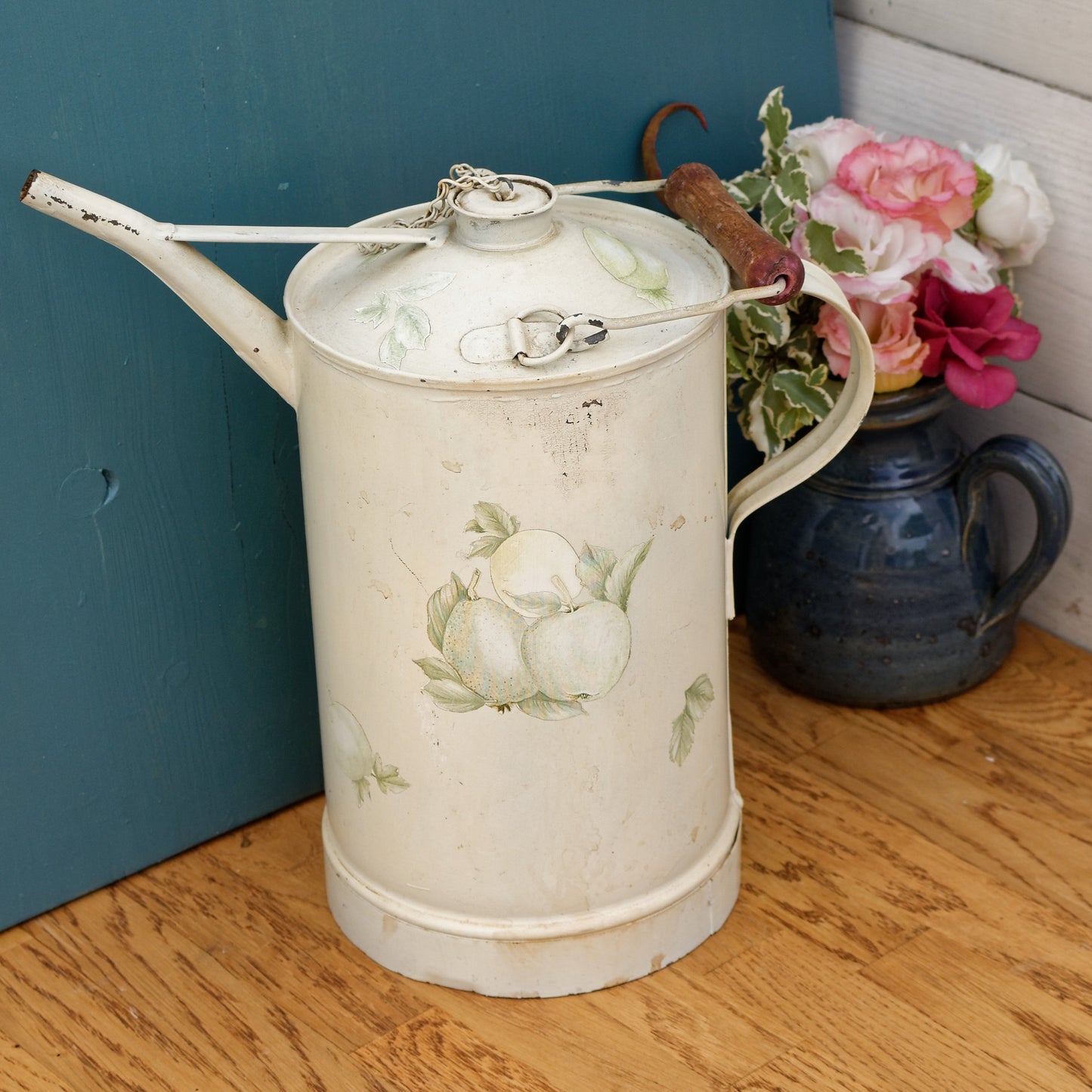 French Vintage Rustic Decorative Fuel (Oil, Gas, Kerosene) Canister ~ Aluminum Metal Oil Can