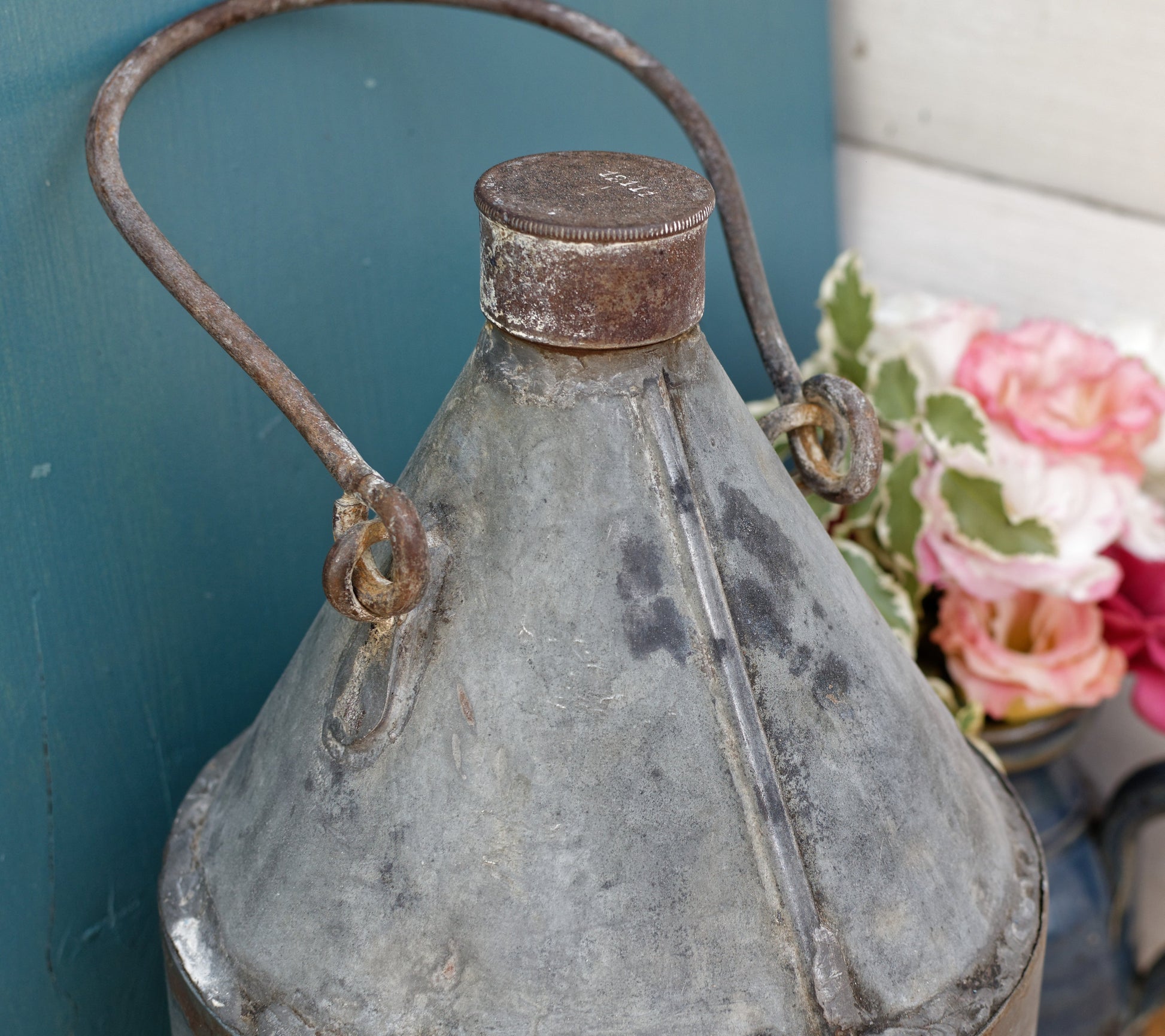 French Antique Fuel (Oil, Gas, Kerosene) Canister ESTABLISSEMENT LORIN Galvanzied Zinc Metal Oil Can