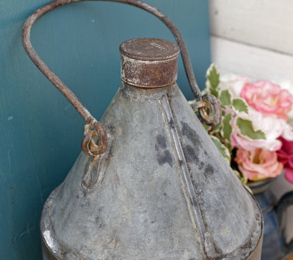 French Antique Fuel (Oil, Gas, Kerosene) Canister ESTABLISSEMENT LORIN Galvanzied Zinc Metal Oil Can