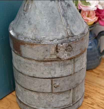 French Antique Fuel (Oil, Gas, Kerosene) Canister ESTABLISSEMENT LORIN Galvanzied Zinc Metal Oil Can