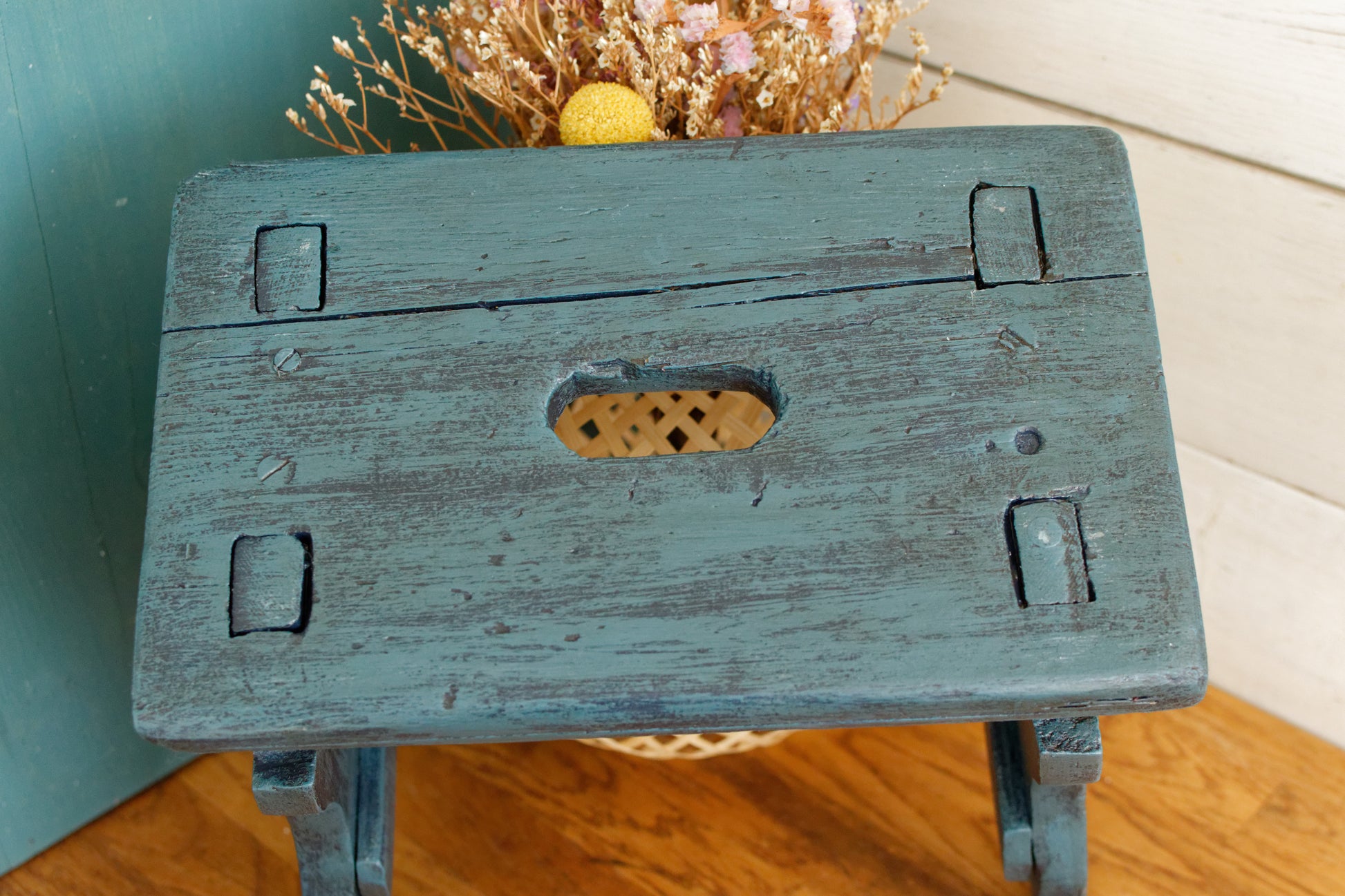 French Vintage Small Wooden Stool Bench Wooden Footstool Stool Decorative Farmhouse Stool Refurbished