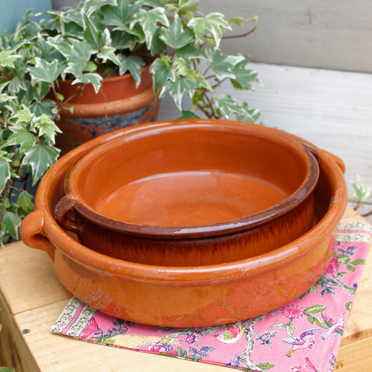 French Vintage Glazed Ceramic Stoneware Casserole Dishes Gratin Pots Terre Cuite